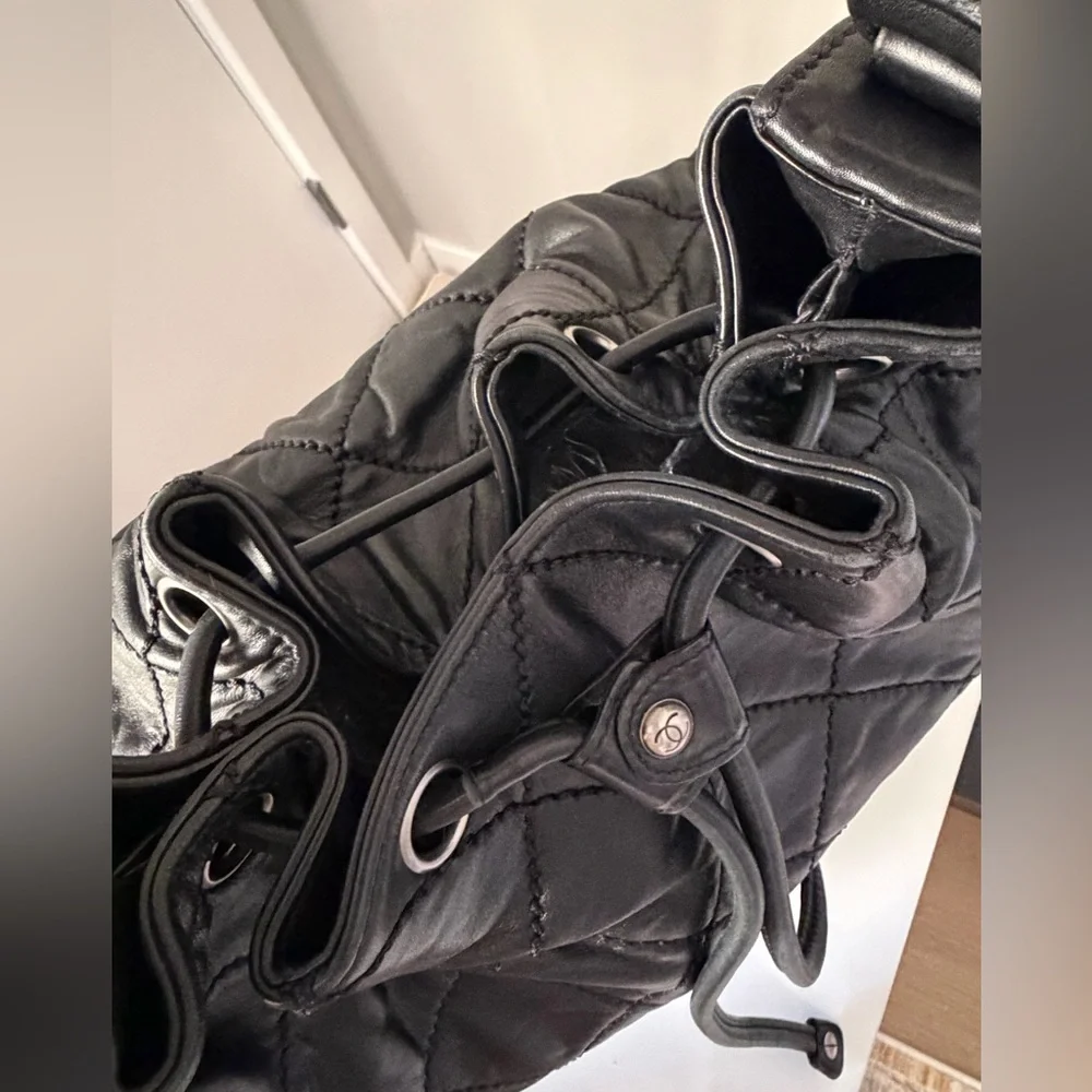 Chanel Wild Stitch Quilted Drawstring Hobo in Black Calfskin